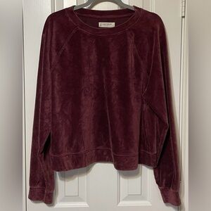 Lucky Brand Deep Burgundy Velour Top Women's Size L Stretch Raglan Holiday Color